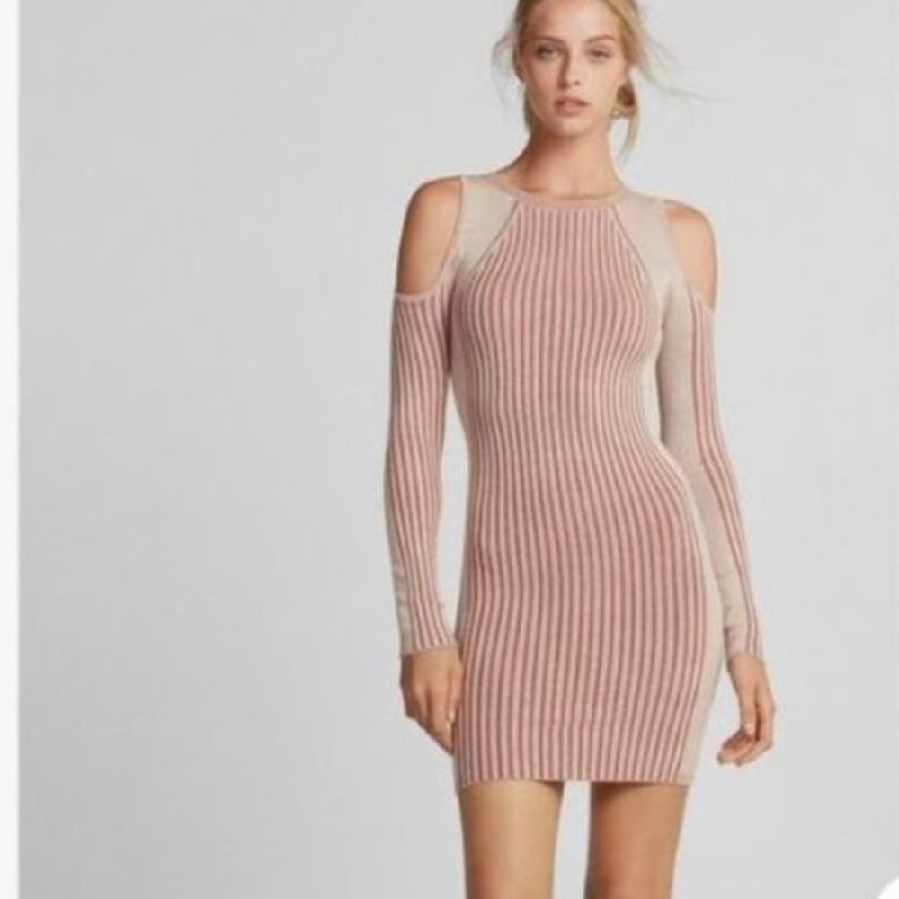 NEW Express Blush Pink Cold Shoulder Ribbed Women's Stretch Dress Size Medium